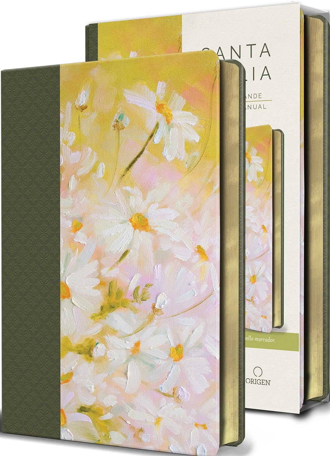Biblia RVR1960 letra grande piel verde con flores