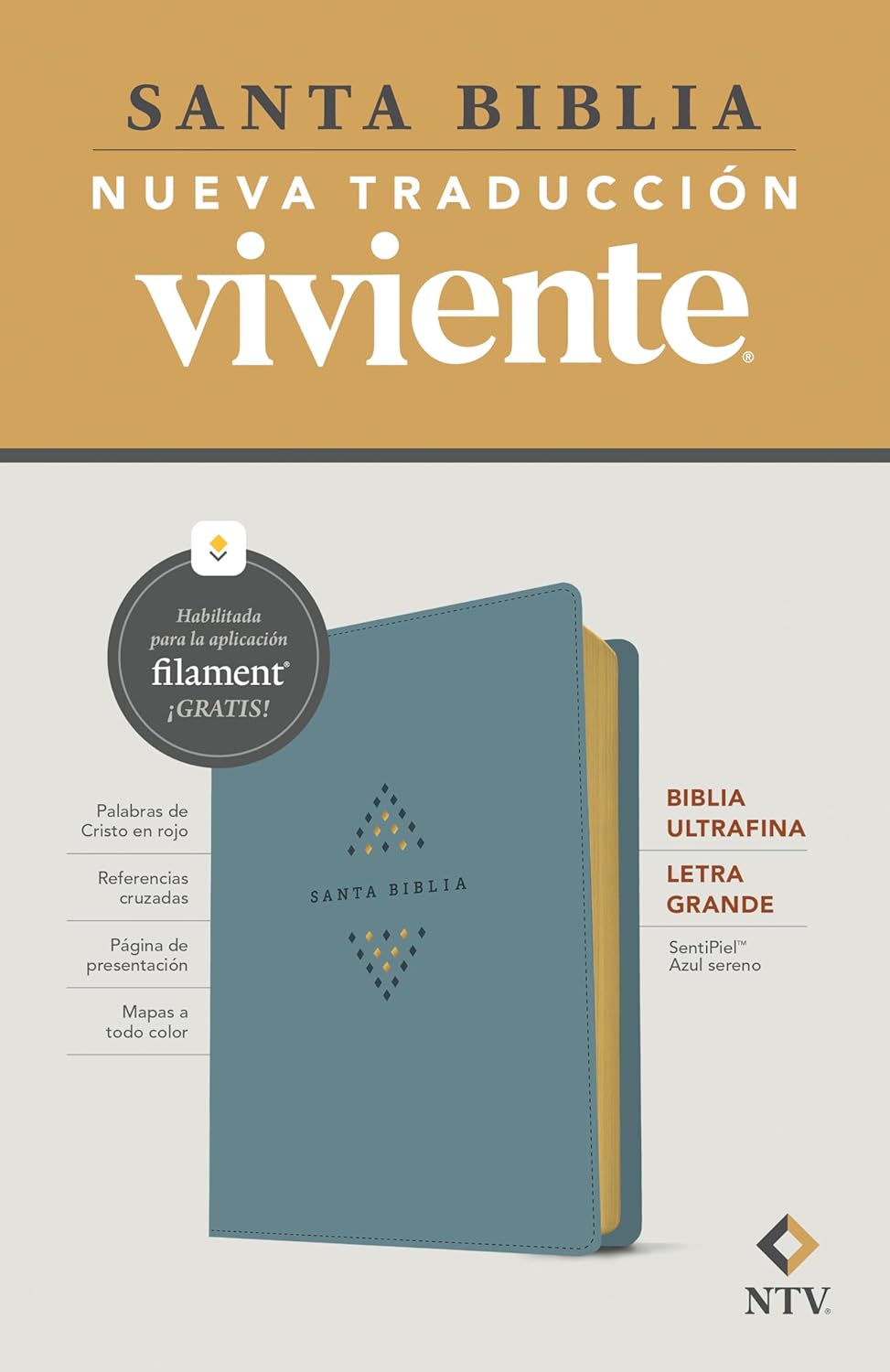 Biblia NTV Ultrafina con filament azul sereno