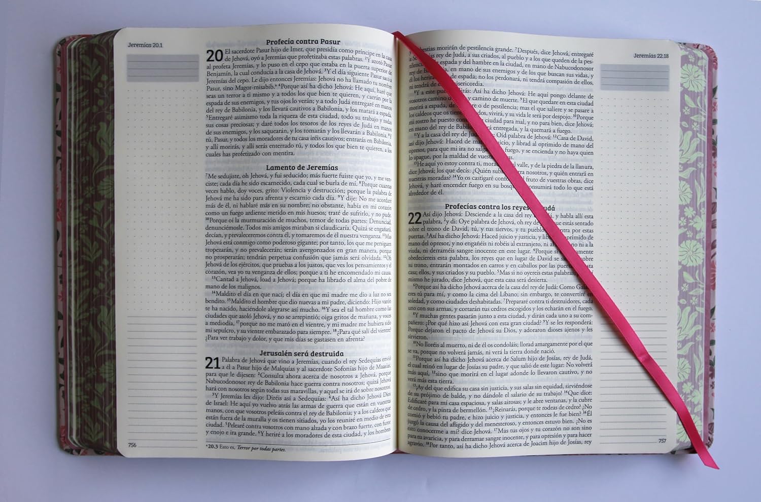 Biblia RVR1960 Apuntes rosa flores TD