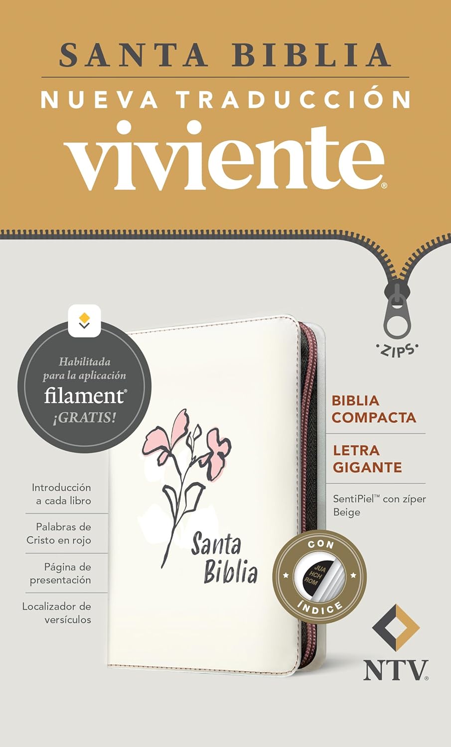 Biblia NTV Compacta Letra Gigante/Índice con Filament