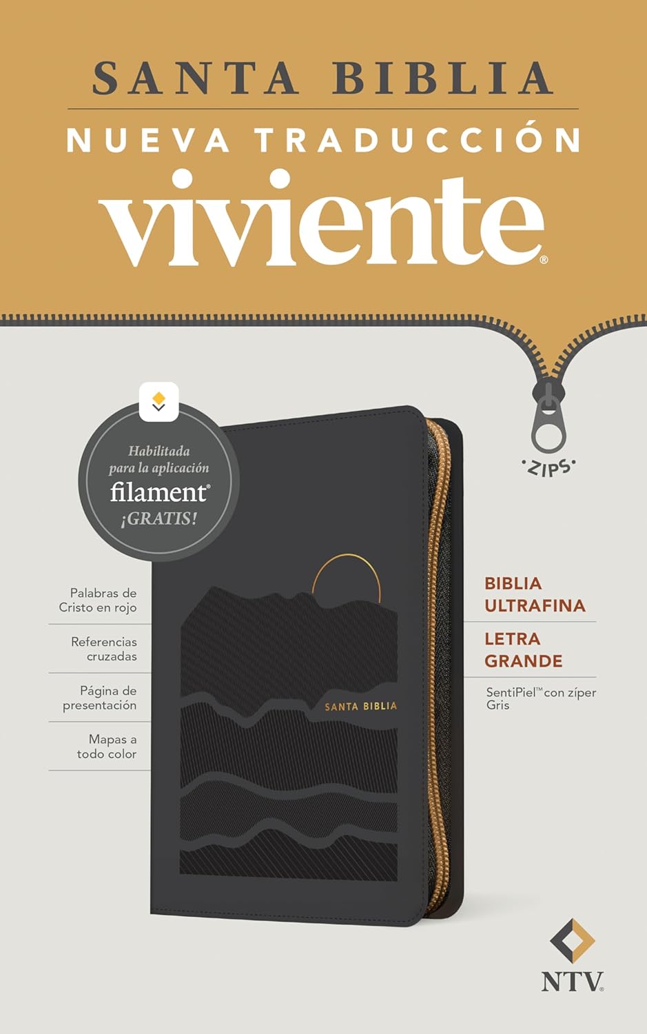 Biblia NTV Ultrafina con filament  gris