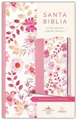 Biblia RV1960 letra grande piel rosada con flores