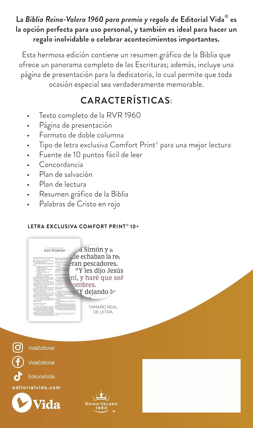 RVR60, Santa Biblia, Premio y Regalo, Letra grande, Tapa dura, Floral, Palabras de Jesús en Rojo