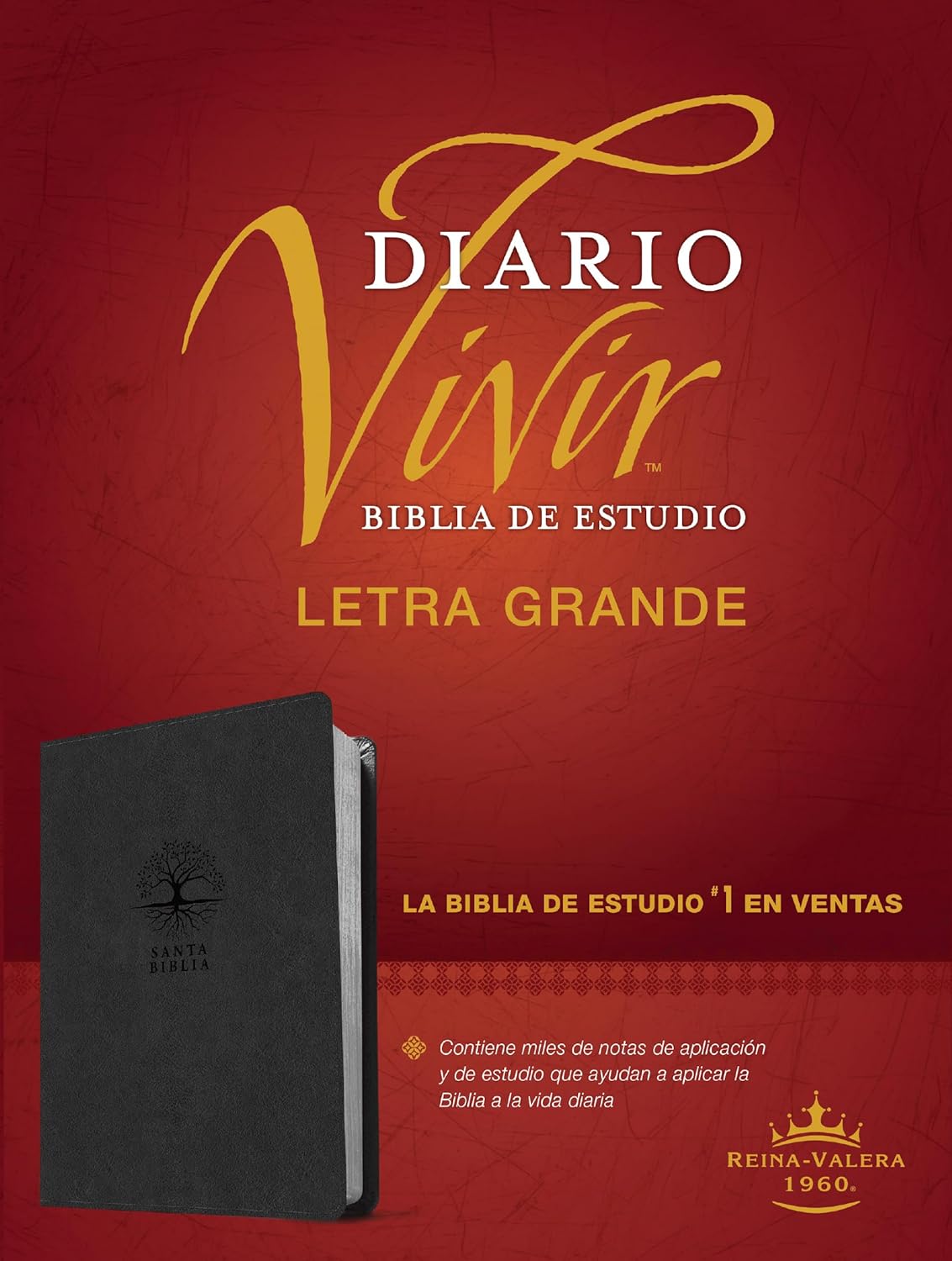 Biblia de Estudio del Diario Vivir Rvr60, Letra Grande (Sentipiel, Carbón, Letra Roja)