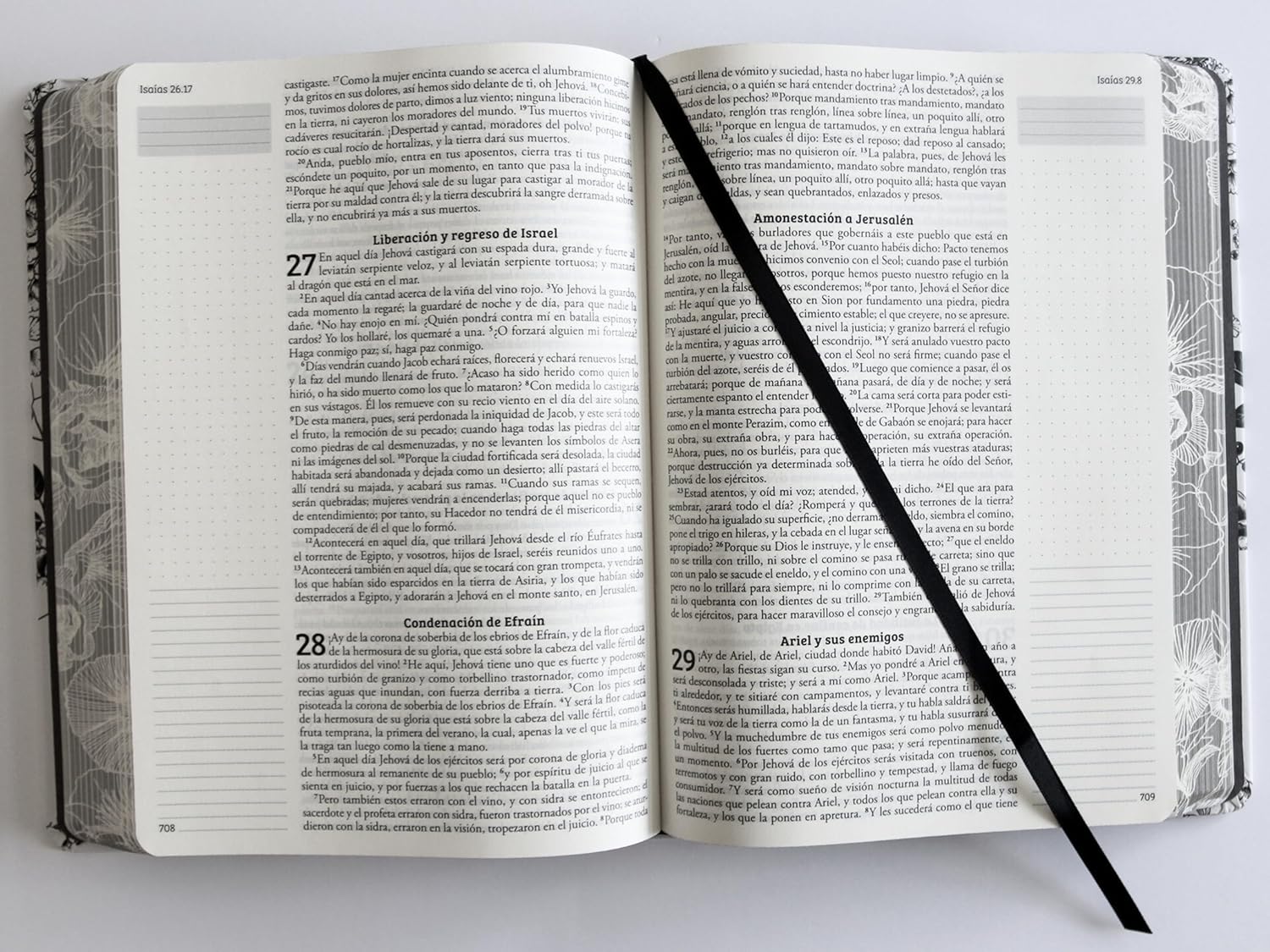 Biblia RVR1960 Apuntes blanco negro c/flores