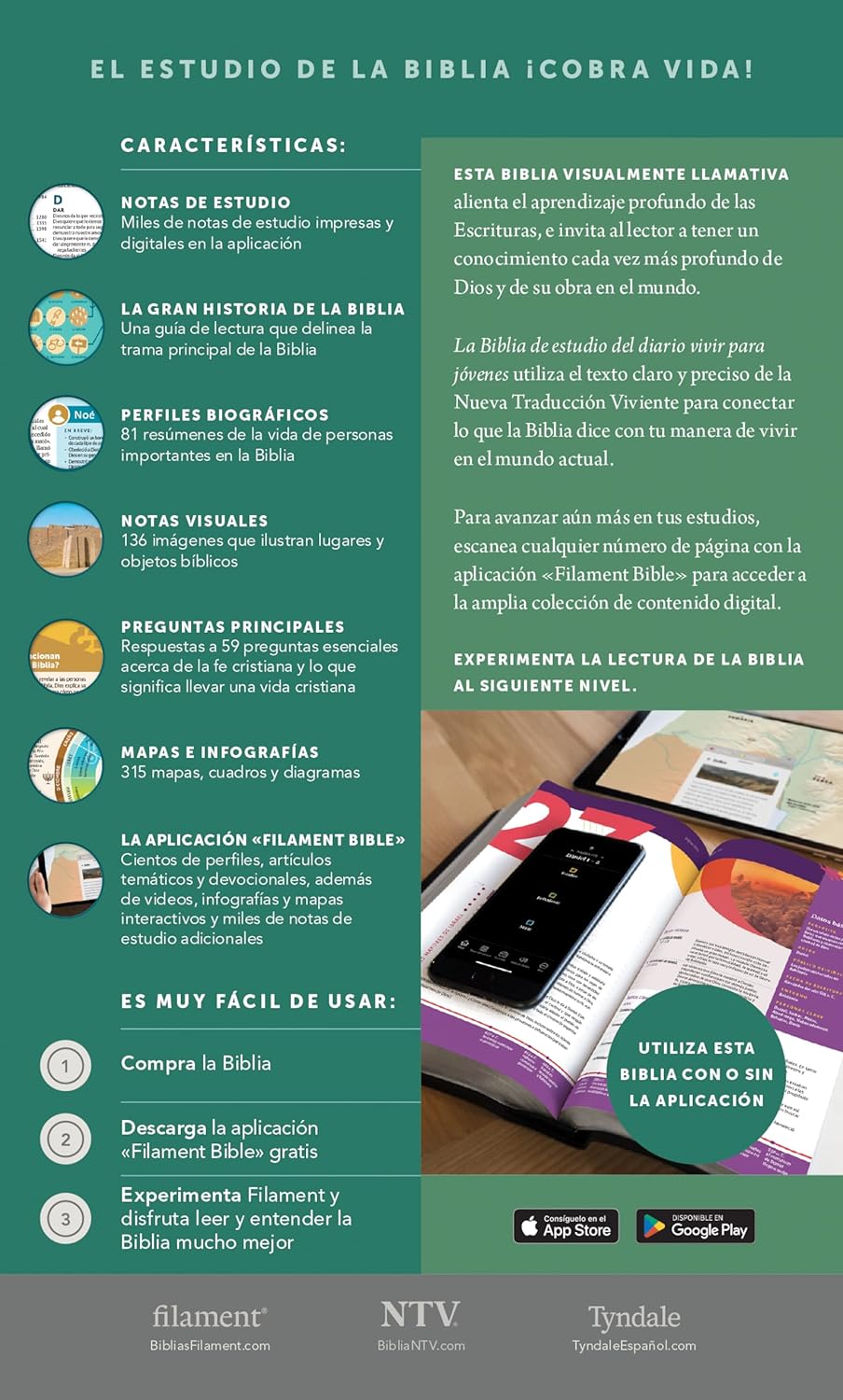 Biblia NTV Estudio del diario vivir para jóvenes verde TD