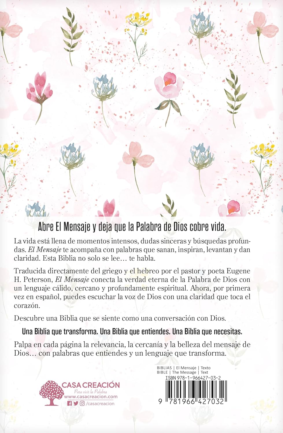 Biblia El Mensaje (Tapa dura, Rosa Floral)