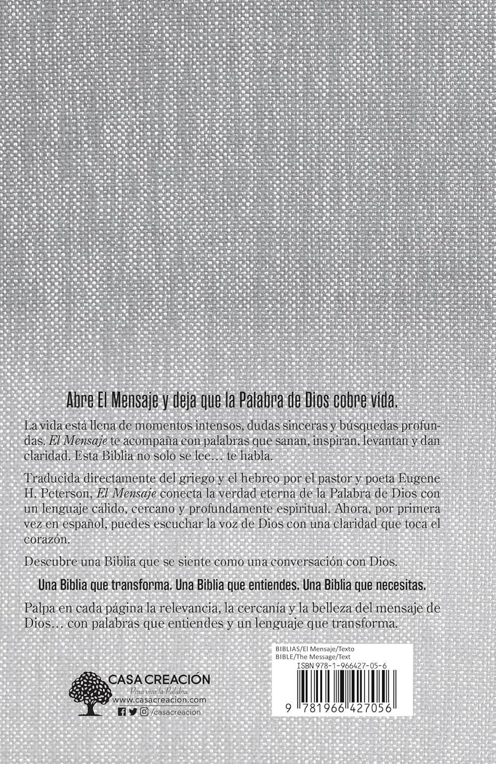 Biblia El Mensaje (Tapa dura, Gris Tela)