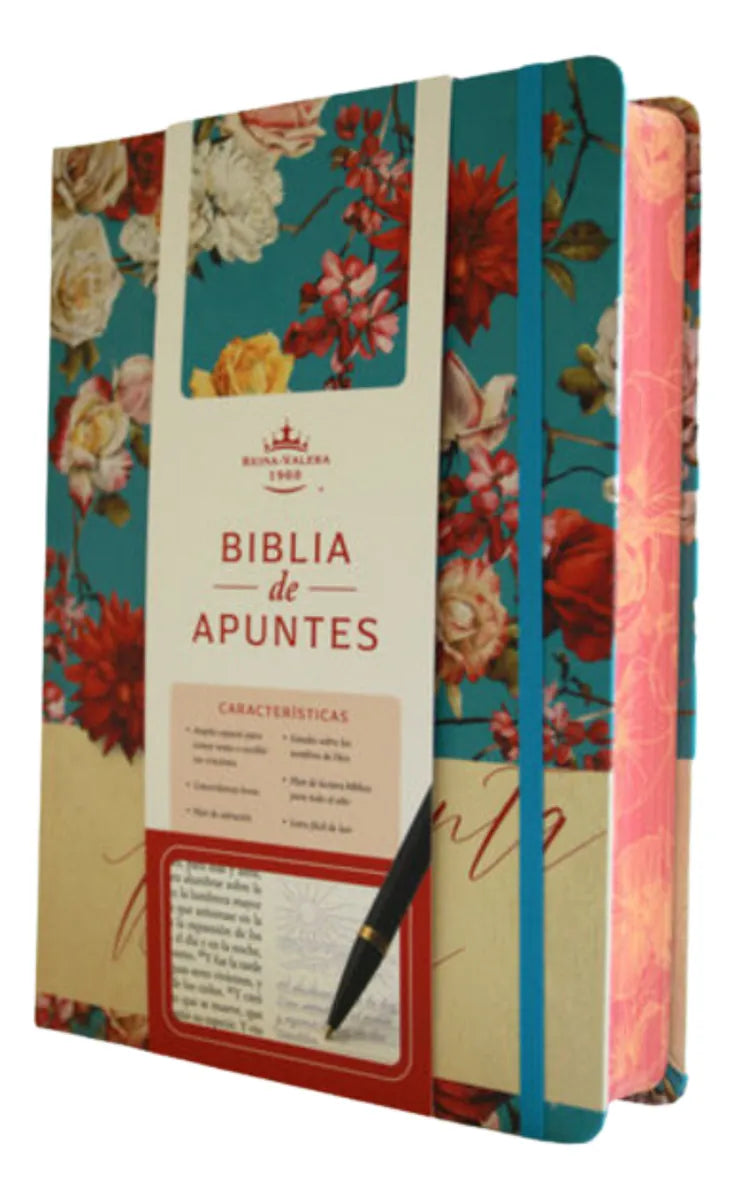 Biblia RV1960 Apuntes azul celeste flores cto pintado