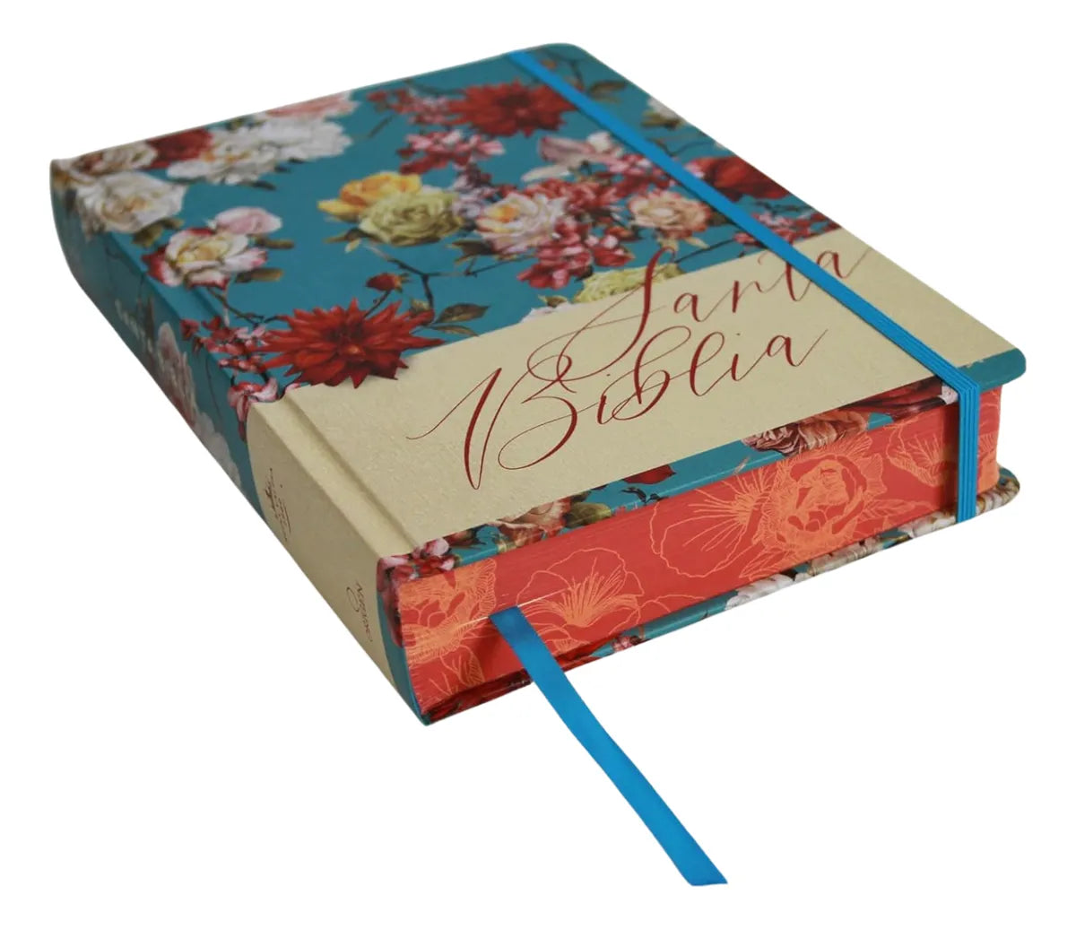 Biblia RV1960 Apuntes azul celeste flores cto pintado