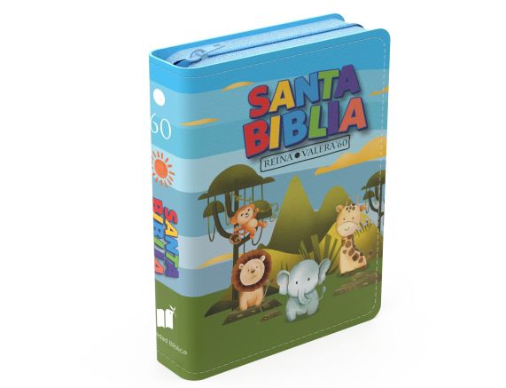 Biblia RVR1960 tamaño bolsillo animales azul
