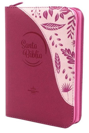 Biblia RVR60 chica rosa hojitas