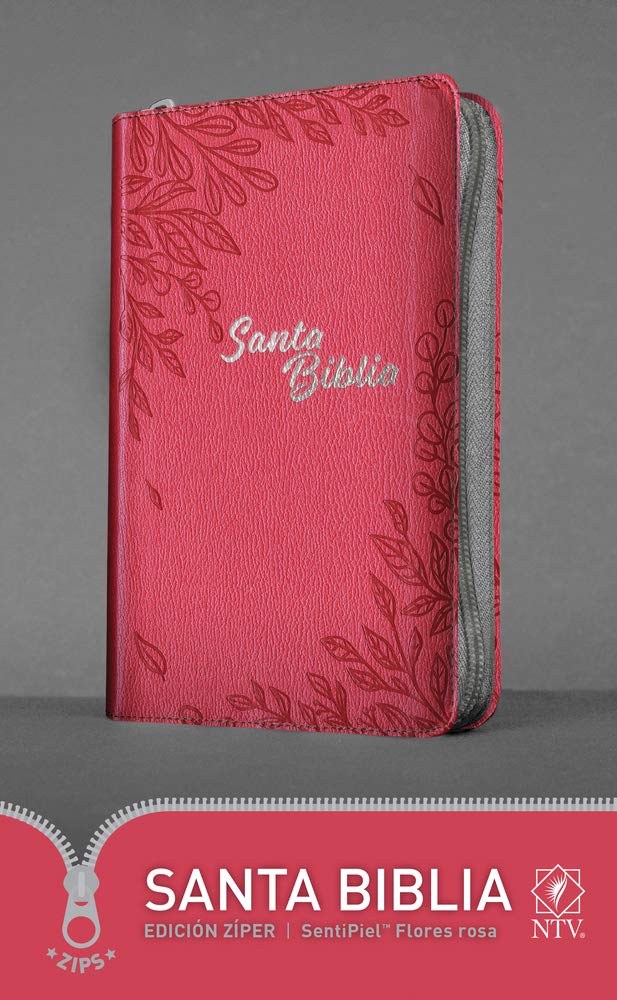 Biblia NTV edición zíper flores rosa - Librería Libros Cristianos - Biblia