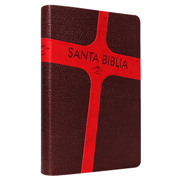 Biblia RVR60 mediana imitación piel letra grande marrón/rojo - Librería Libros Cristianos - Biblia