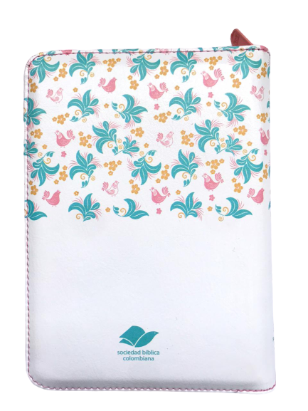 Biblia RVR60 chica blanco flores cierre - Librería Libros Cristianos - Biblia