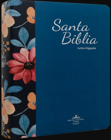 Biblia RVR60 Mediana Letra Gigante Semiflexible Azul Flores