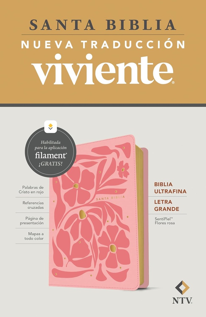 Biblia NTV Ultrafina con filament flores rosa
