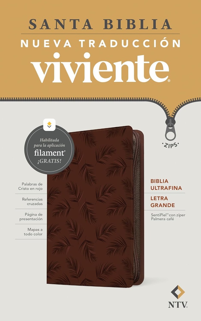 [TYN0120] Biblia NTV Ultrafina con filament palmera café