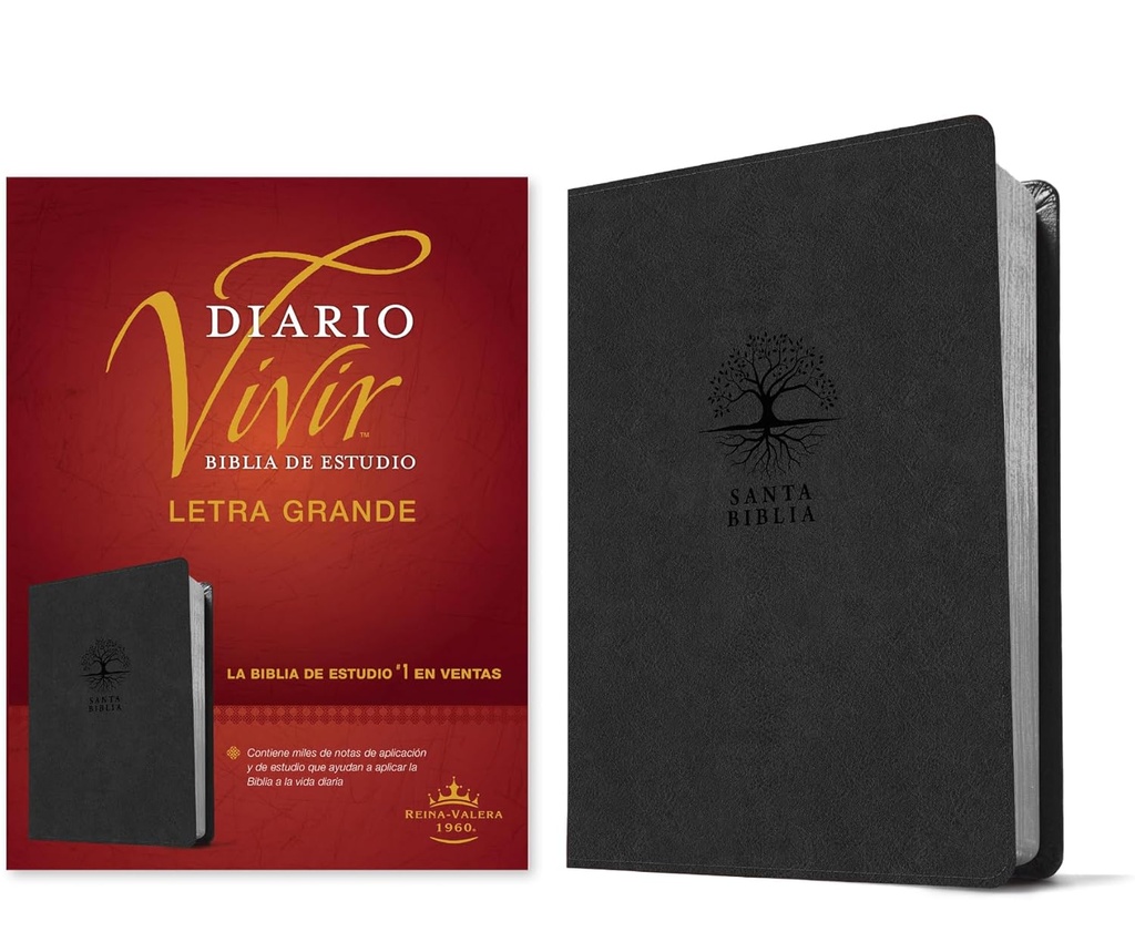 Biblia de Estudio del Diario Vivir Rvr60, Letra Grande (Sentipiel, Carbón, Letra Roja)