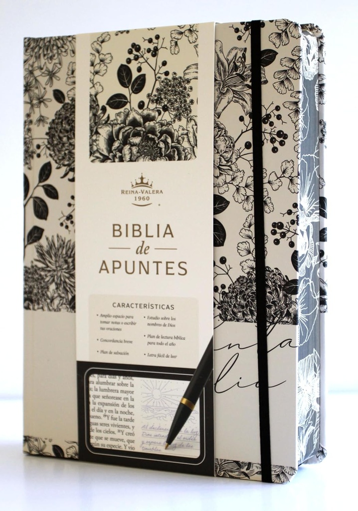 Biblia RVR1960 Apuntes blanco negro c/flores