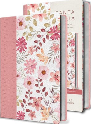 Biblia RVR60 letra grande piel rosada con flores