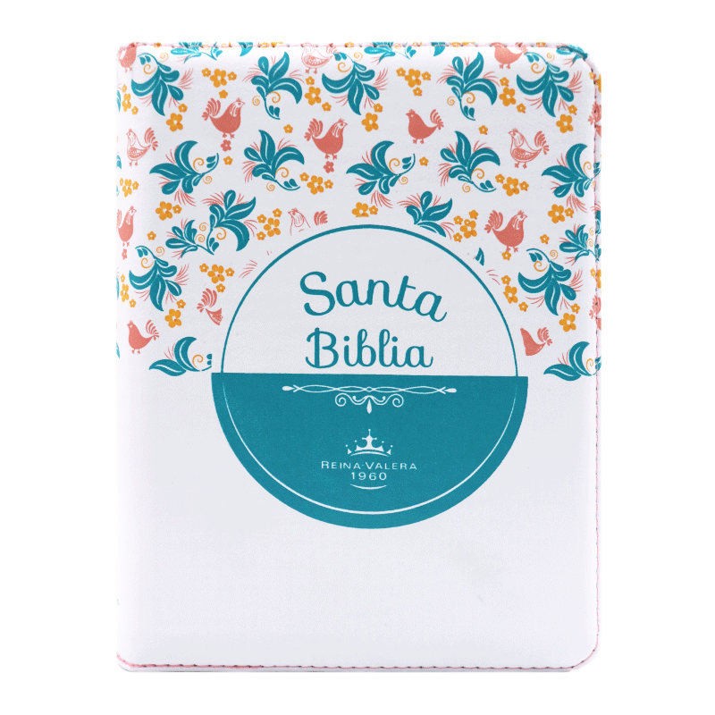 Biblia RVR60 chica blanco flores cierre