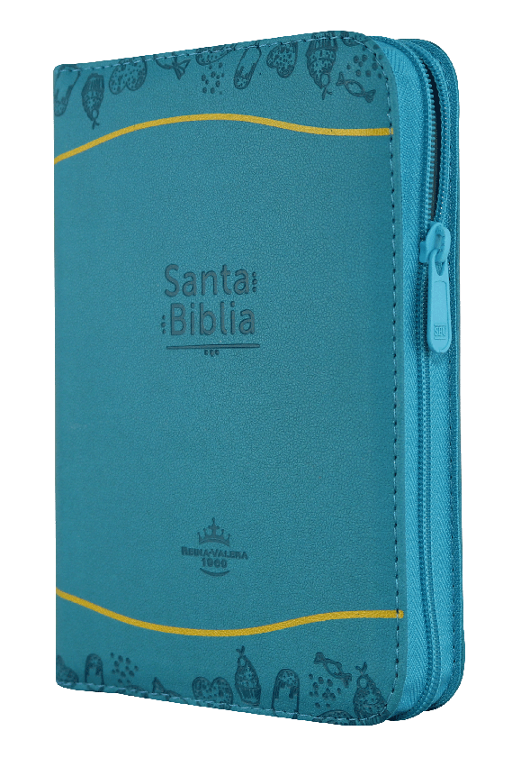 Biblia RVR60 chica azul amarillo ondas indice cierre