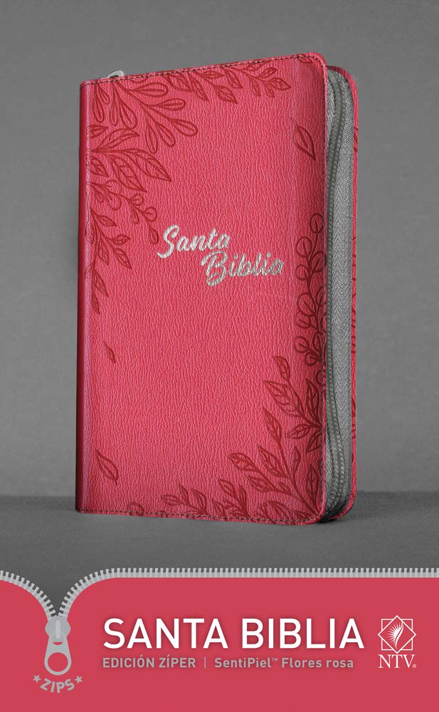 Biblia NTV edición zíper flores rosa