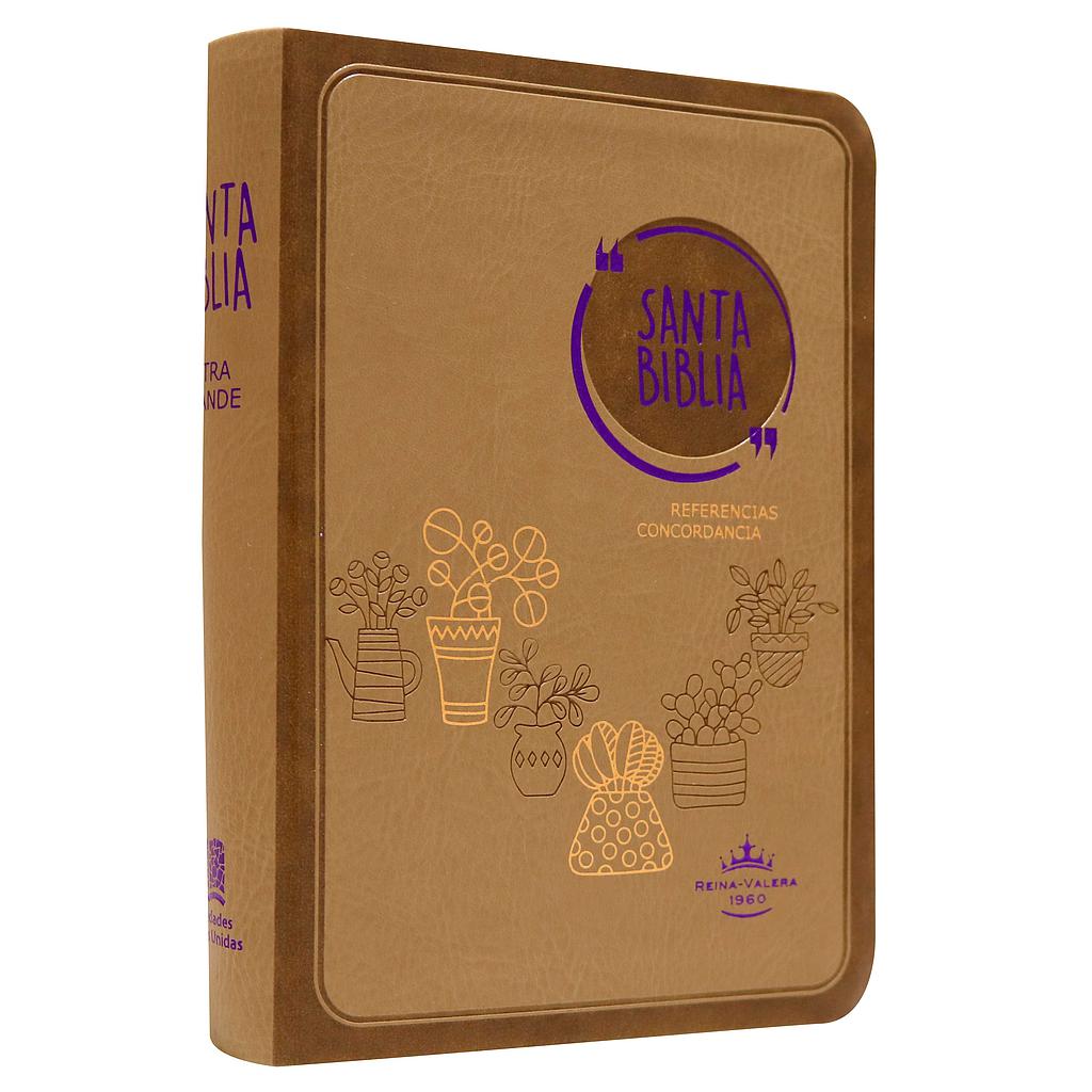 [SBM9871] Biblia RVR60 Café con Flores y Macetas RVR045cLG