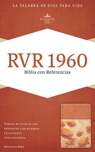 Biblia RVR60 simil piel color coral y naranja con referencias